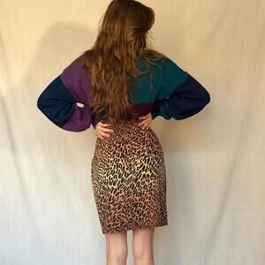 80s Vintage High Waisted Cotton Cheetah Print Pencil Skirt